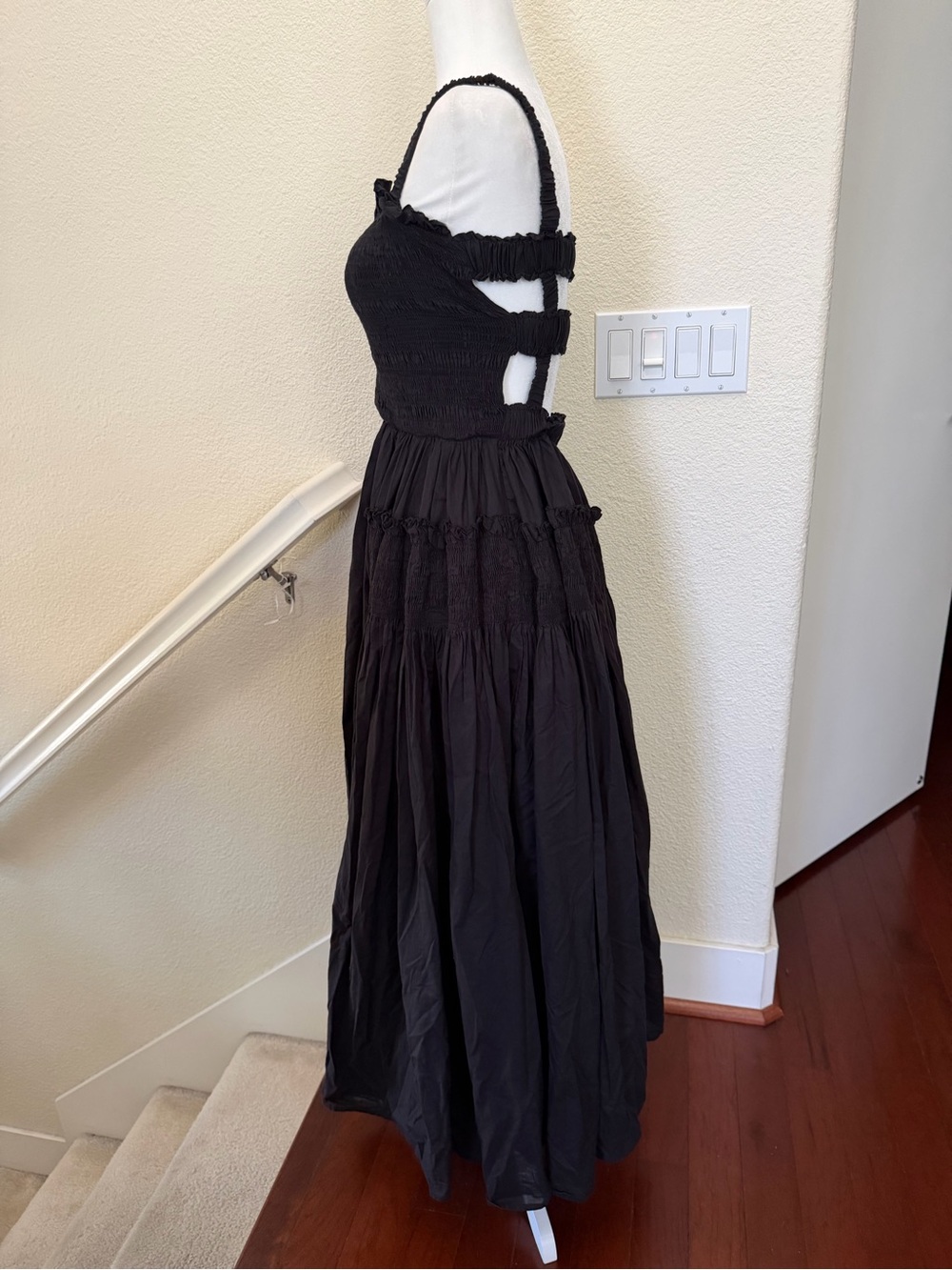 Commense Black Maxi Dress Smocked Bodice Sleeveless Tiered Long Dress size S - Picture 7 of 15